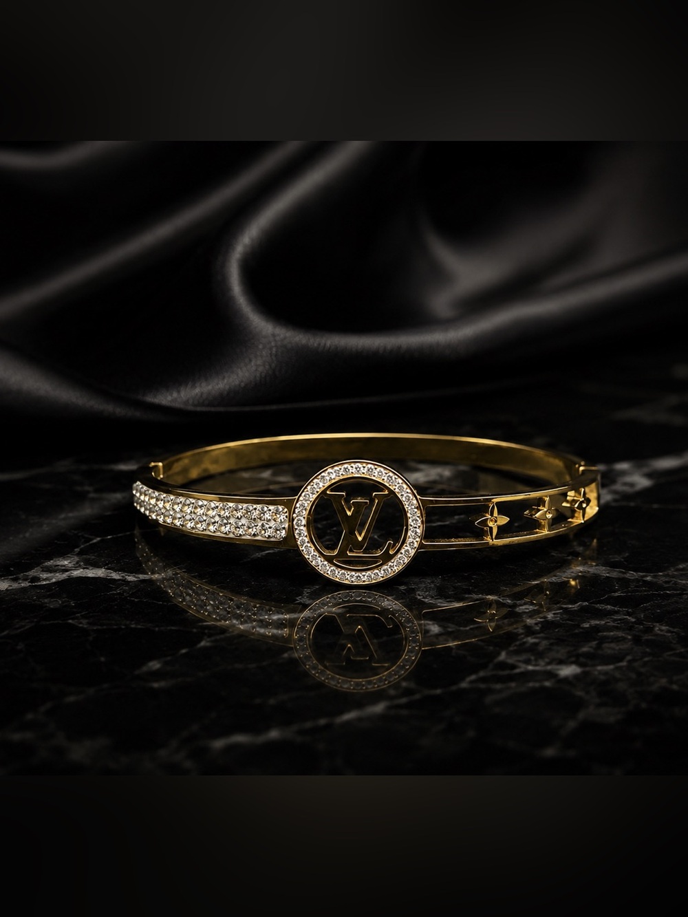 Gold Crystal Luxury Monogram Bangle Bracelet